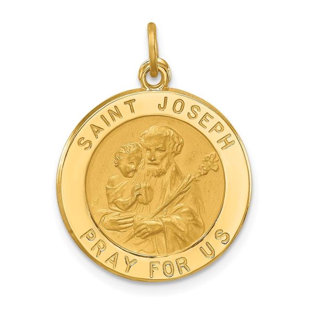 14K Yellow Gold Solid Polished Satin Small Round St. Joseph Medal Pendant