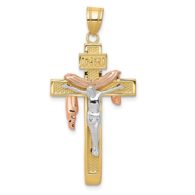 14K Tri-Color Large Draped Inri Crucifix Pendant