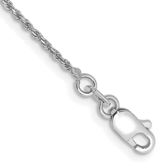 10K White Gold 9 in. 1.15 mm Diamond-Cut Machine Made Rope Chain Anklet