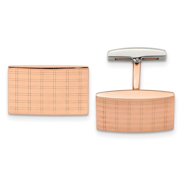 Stainless Steel Polished Rose IP-Plated Laser Design Rectangle Cufflinks