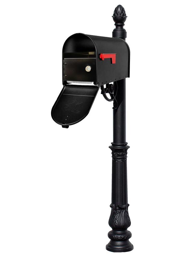LPST-E1-LKIT-703-BLK E1 Economy Mailbox Locking Insert System with Ornate Base & Pineapple Finial, Black