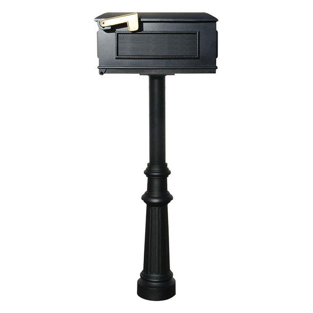 The Hanford Twin No Scrolls Black Mailbox Post System with Mounting Plate - 69 x 22 x 19 in.