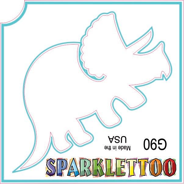 G90-2 2 Ply Triceratops Design Glitter Tattoo, Pack of 100