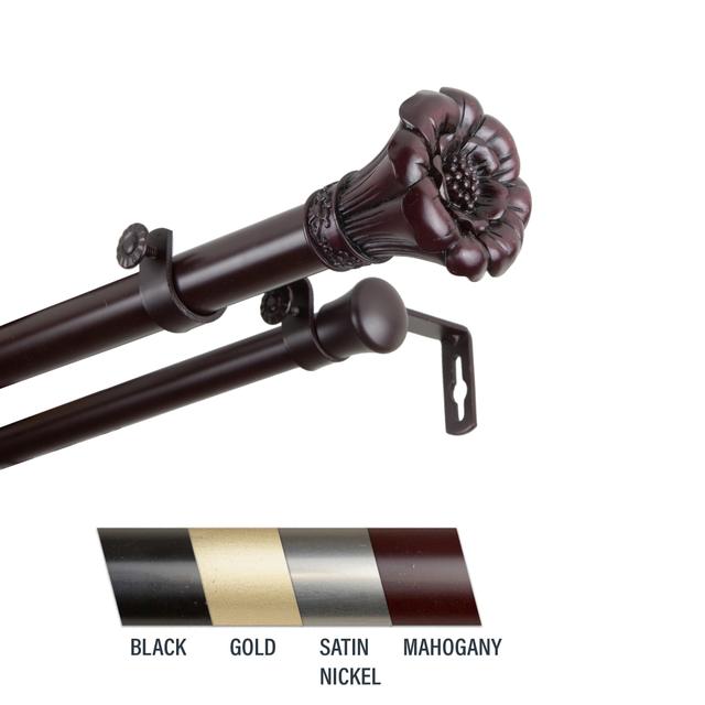 Flora 1 in. Double Curtain Rod, 48-84 in. - Mahogany