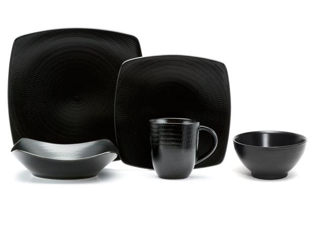 Black Rice Dinner Set - 20 Piece - Square Stoneware Dinnerware Set
