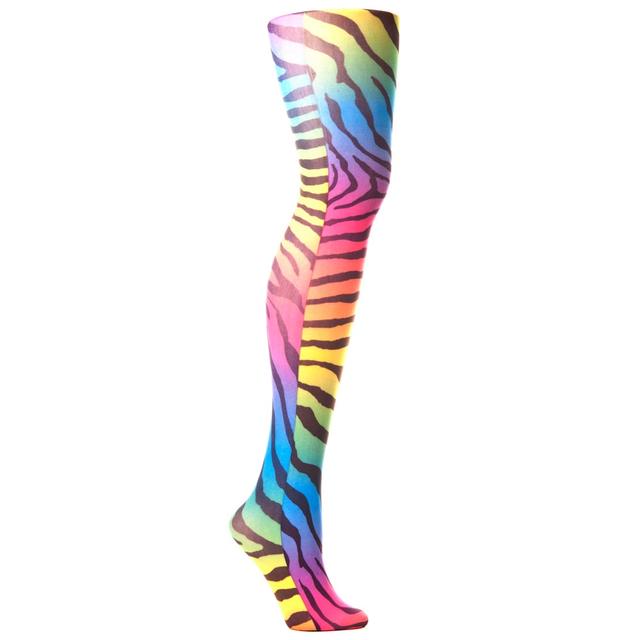 Womens Tights with Rainbow Zebra Pattern, Rainbow - Regular
