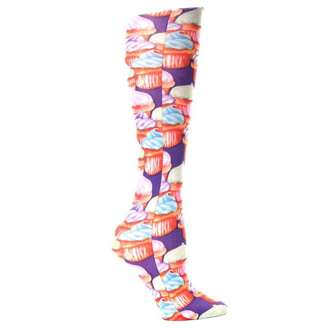 20-30 mmHg Womens Compression Sock with Cupcakes Pattern, Purple - Queen