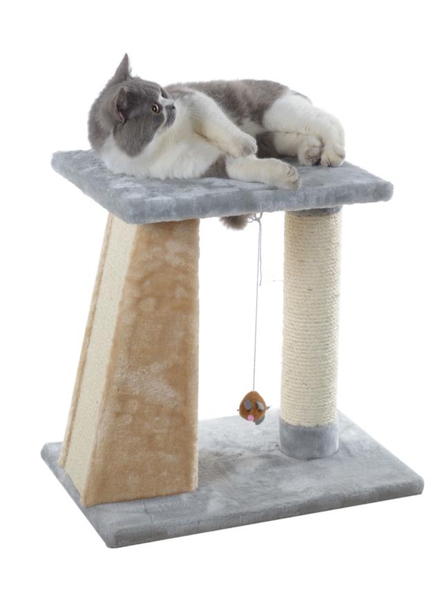 Two-Level Platform Real Wood Scratcher W Sisal Carpet Board