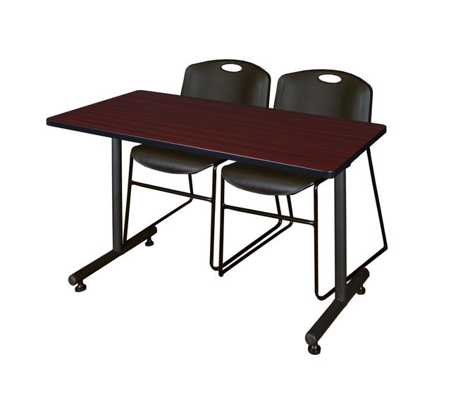 48 x 24 in. Kobe Training Table, Mahogany & 2 in. Zeng Stack Chairs - Black