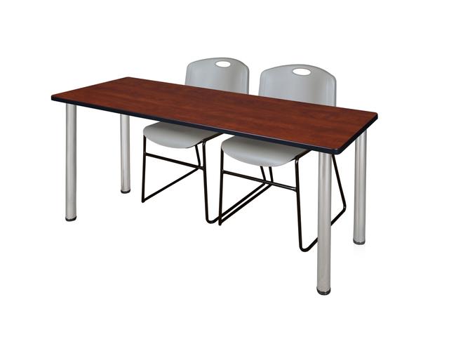 72 x 24 in. Kee Training Table, Cherry & Chrome & 2 in. Zeng Stack Chairs - Grey