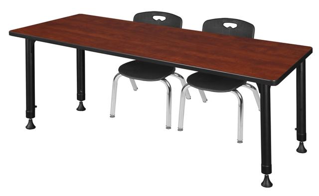 72 x 24 in. Kee Height Adjustable Classroom Table&#44; Cherry & 2 Andy 12 in. Stack Chairs - Black