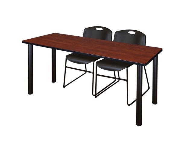 Cherry 60 x 24 in. Kee Training Table with Black & 2 Zeng Stack Chairs