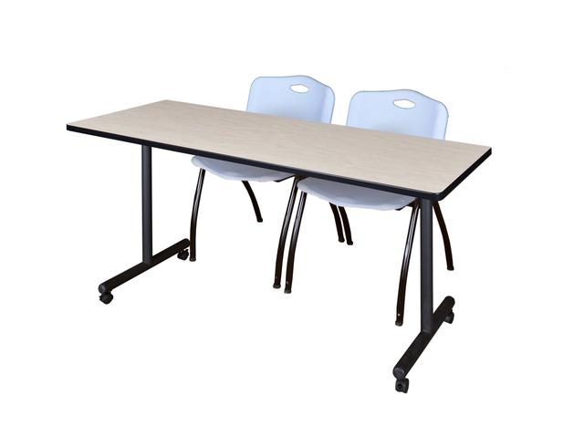 60 x 24 in. Kobe Mobile Training Table&#44; Maple & 2 in. M Stack Chairs - Grey