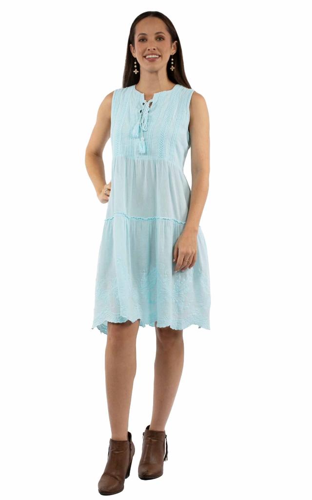 PSL-276-AQS-S Western Dress Women Sleeveless Lace Front, Aqua Sky - Small