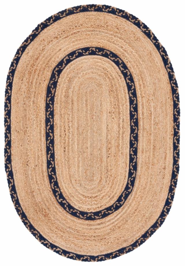 NFB260N-6OV 6 x 9 ft. Natural Fiber Global Oval Area Rug, Natural & Navy