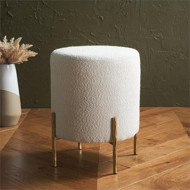 SFV9536A 18.1 x 15 x 15 in. Jessa Round Wood & Iron Ottoman - Ivory & Brass