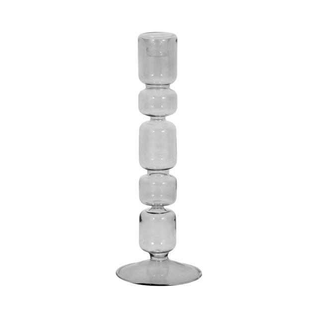 21351-01 10 in. Mixed Bubble Taper Candleholder, Smoke