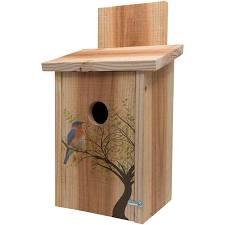 BBHC-1 Decorative Bird in Tree Design on Cedar Blue Bird House