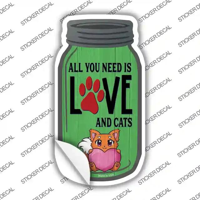 MJ-858s-S Love & Cats Green Novelty Mason Jar Sticker Decal, Small