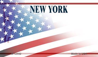 M-12442 3.5 x 2 in. New York with American Flag Novelty Metal Magnet