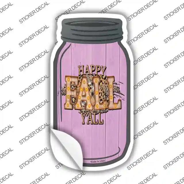 MJ-887s-S Happy Fall Yall Pink Novelty Mason Jar Sticker Decal, Small