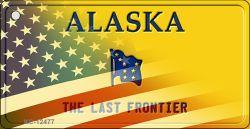KC-12477 1.5 x 3 in. Alaska with American Flag Novelty Metal Key Chain