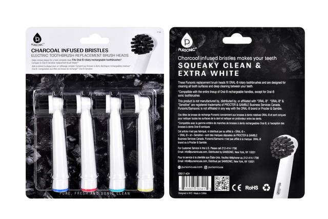 EBS17-4CH Infused Replacement Brush Heads for Oral-B, Charcoal - Pack of 4
