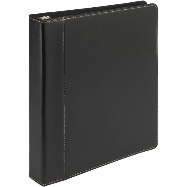 SAM15710 1 in. Contrast Stitch Leather Ring Binder, Black - Letter Size