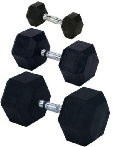 Rubber Encased Solid Hex Dumbbell, 25 lbs