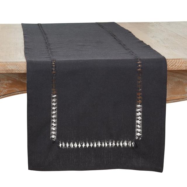 16 x 72 in. Hemstitched Border Table Runner, Black