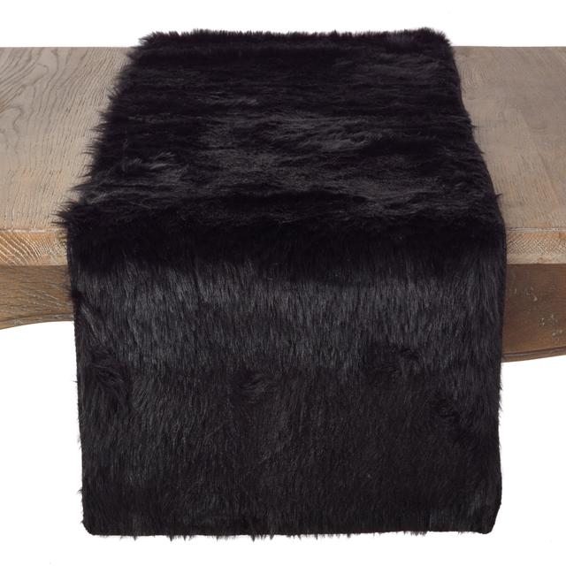 15 x 54 in. Faux Fur Design Oblong Table Runner&#44; Black