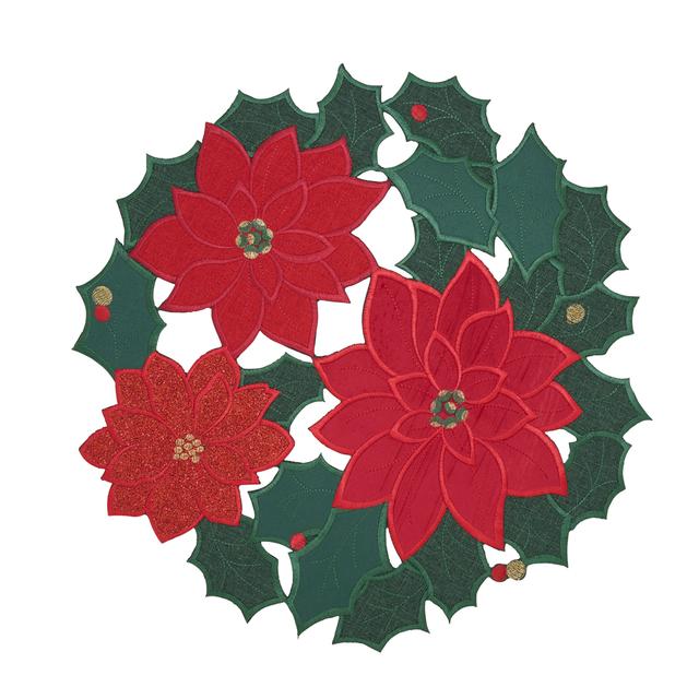 2030.RG15R 15 in. Round Winter Bloom Placemat&#44; Red & Green - Set of 4