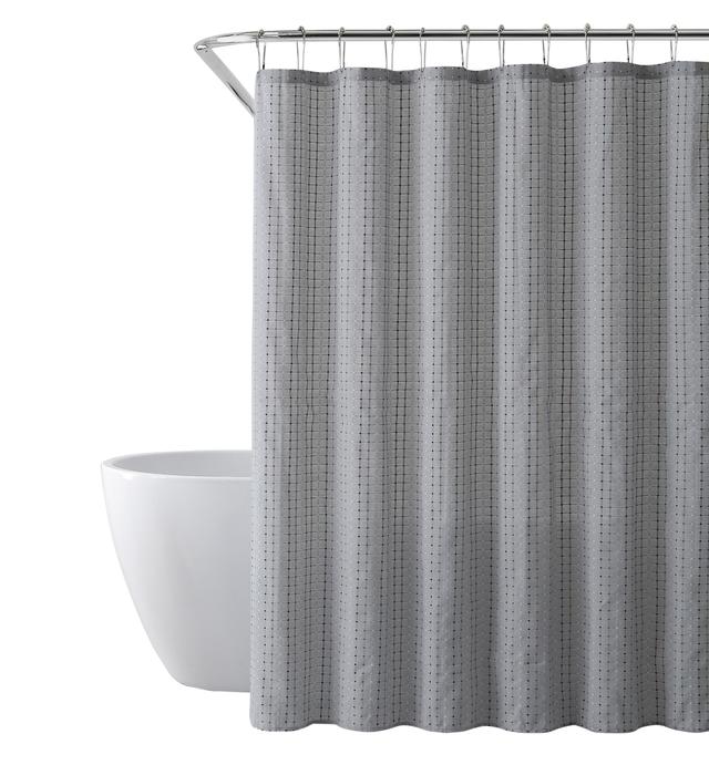 SARO  Stitched Line Shower Curtain  Gray