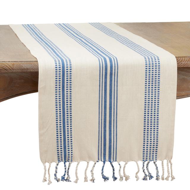 16 x 90 in. Striped Oblong Table Runner&#44; Navy Blue