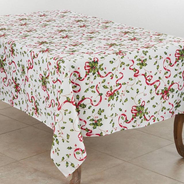 60 x 120 in. Christmas Tablecloth with Holly & Ribbon Design&#44; Multi Color