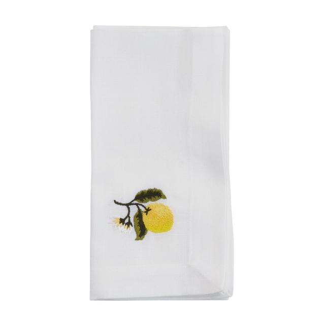 20 in. Embroidered Lemon Table Napkins, White - Set of 4