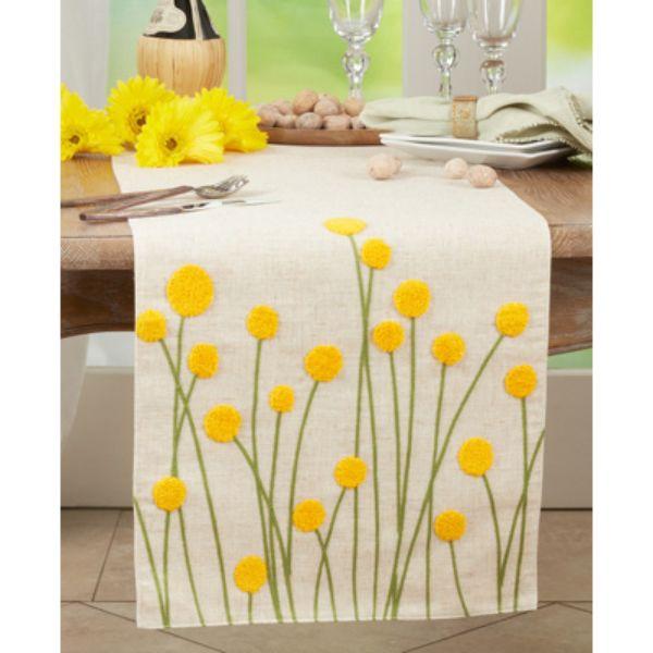 16 x 70 in. Embroidered Flowers Table Runner&#44; Natural