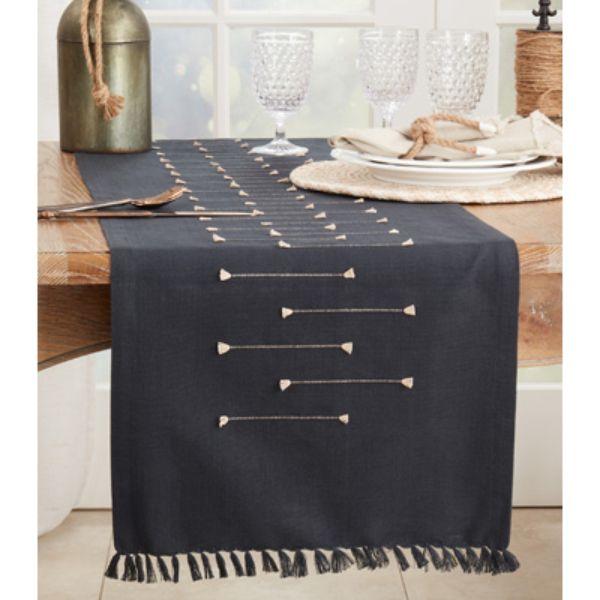 2263.BK1672B 16 x 72 in. Fringe Line Table Runner, Black