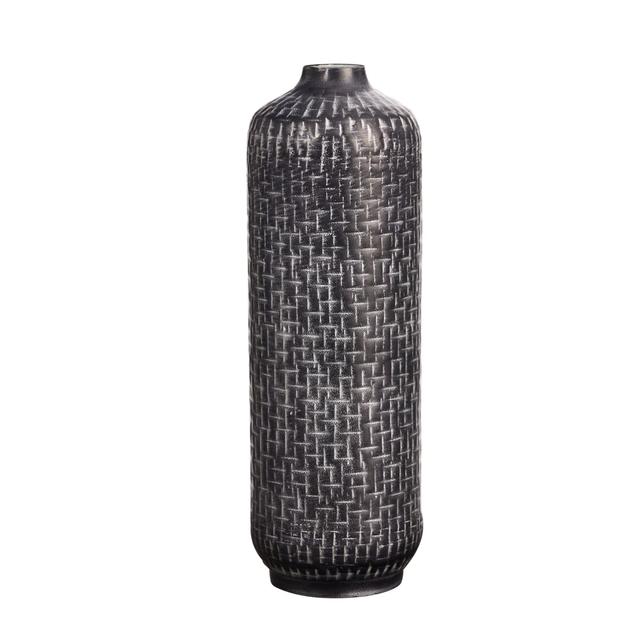 21 in. Embossed Metal Cylinder Vase, Gray