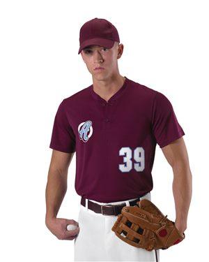 B32585532 Youth Baseball Two Button Henley Jersey, Maroon - Extra Small