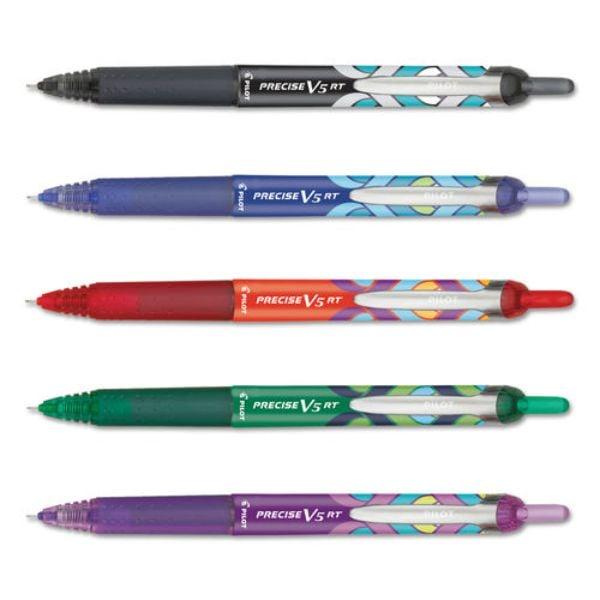 PIL41980 Precise V5RT Deco Collection Roller Ball Pen - Retractable - Extra-Fine 0.5 mm - Assorted Peacock Ink & Barrel Color - Set of 5