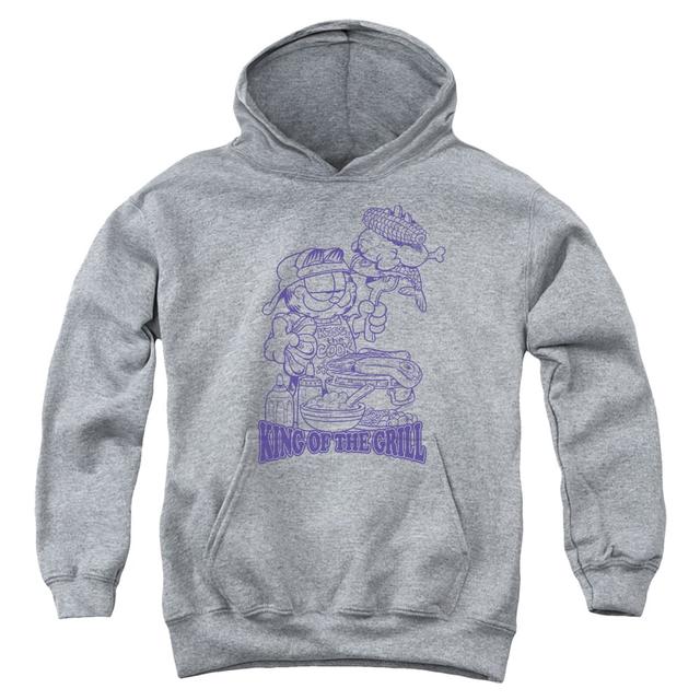 GAR352-YFTH-2 Garfield King of the Grill Youth Hooded Sweatshirt, Athletic Heather - Medium