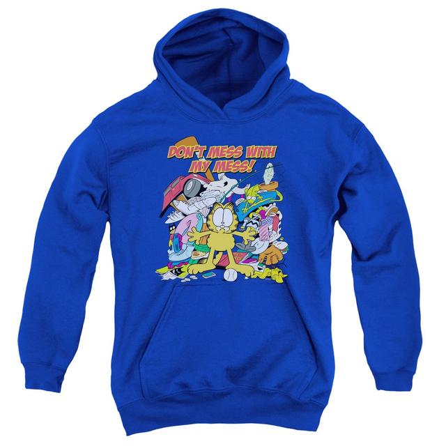 GAR333-YFTH-4 Garfield My Mess Youth Hooded Sweatshirt, Royal - Extra Large