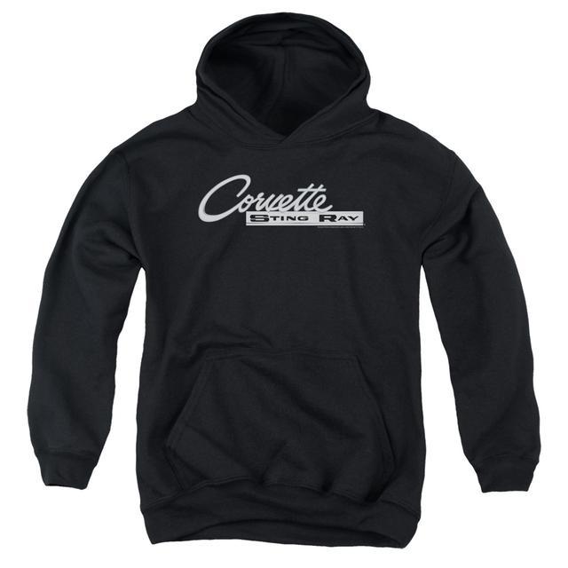 CHV217-YFTH-4 Chevrolet & Chrome Stingray Logo Youth Pull-Over Hoodie&#44; Black - Extra Large