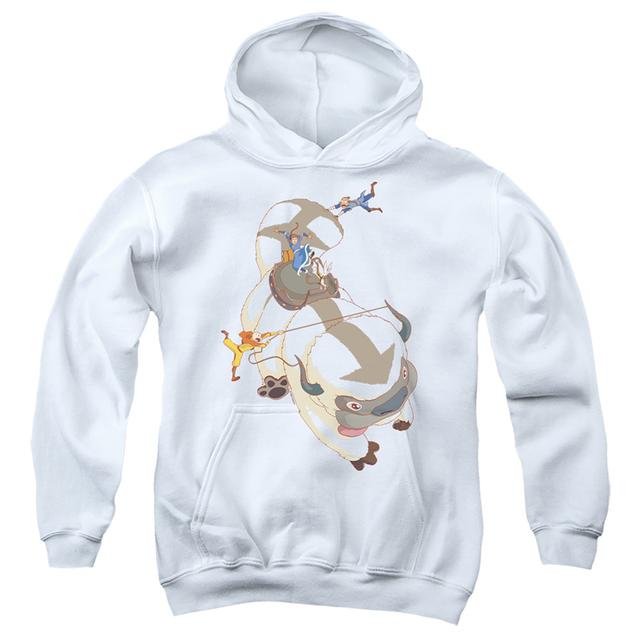 Avatar the Last Airbender & Hang On Appa-Youth Pull-Over Hoodie&#44; White - Extra Large