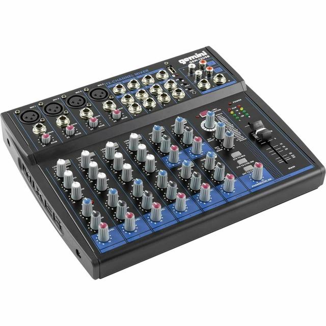 GEM12USB 12 in. Channel Bluetooth Audio Mixer Podcast Recording Live Sound