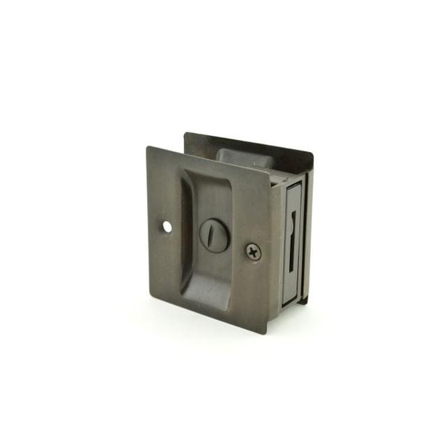 1065613 1.375 in. Thick Door Privacy Pocket Door Lock Square Cutout, Dark Bronze Powder Coat