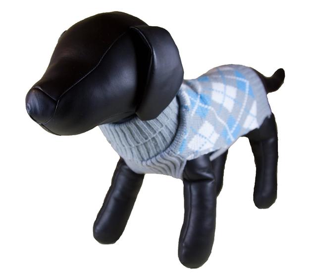 Light Gray Argyle Turtleneck Dog Sweater - Large