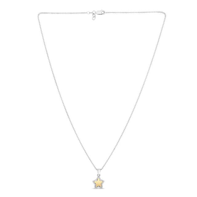 18 in. 18K Sterling Silver Yellow Light Rhodium Polished Star Popcorn Pendant with 1.2 mm Shiny Bead Chain