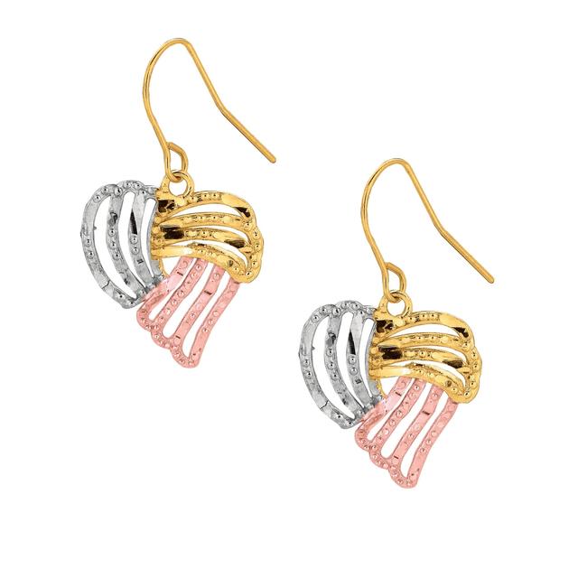 10K Tri Color Gold Diamond Cut Textured Earring with Euro Wire Clasp